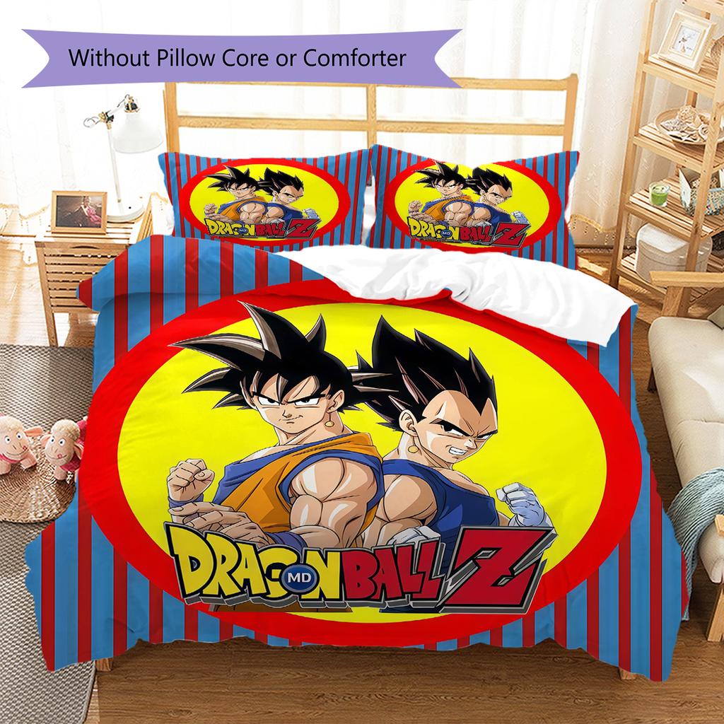 Son Goku Pattern Bedding,Quilt Set Quilt Cover Pillowcase Home Birthday Gift (1 * Duvet Cover + 2 * Pillowcase, Without Core)