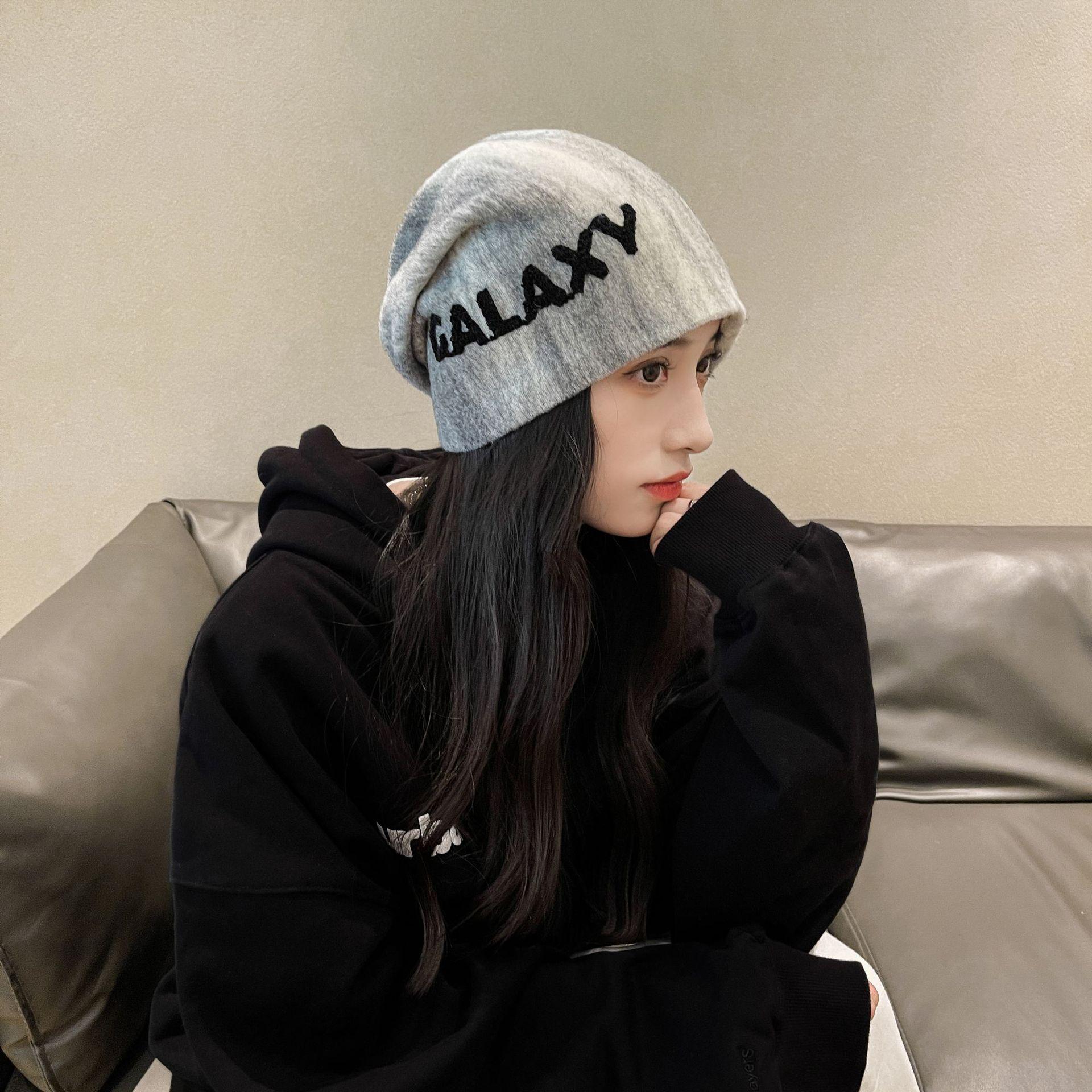 

Вязаная женская шапка в японском стиле, большого размера для маленького лица, идеально подходит для походов на открытом воздухе, шерстяной ворс для тепла One Size серый