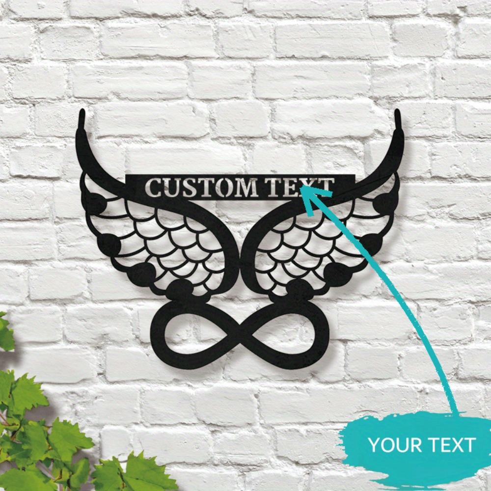 Sculpture murale Ailes d'ange en métal Texte personnalisé Décoration de maison Cadeau pour les parents Panneau anglais