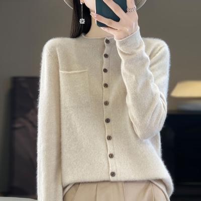 Spring and Autumn Women's Plus Size Loose Knit Sweater Cashmere Sweater Women's O-neck Cardigan Loose Long-sleeved Sweater Top