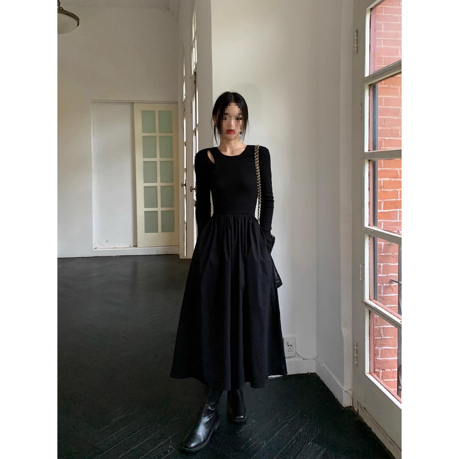 

Women s Hepburn Style Long-Sleeved Knit Dress - New Spring/Autumn, Slim Fit, Elegant, Long. XL (Recommended for 116-130 lbs)