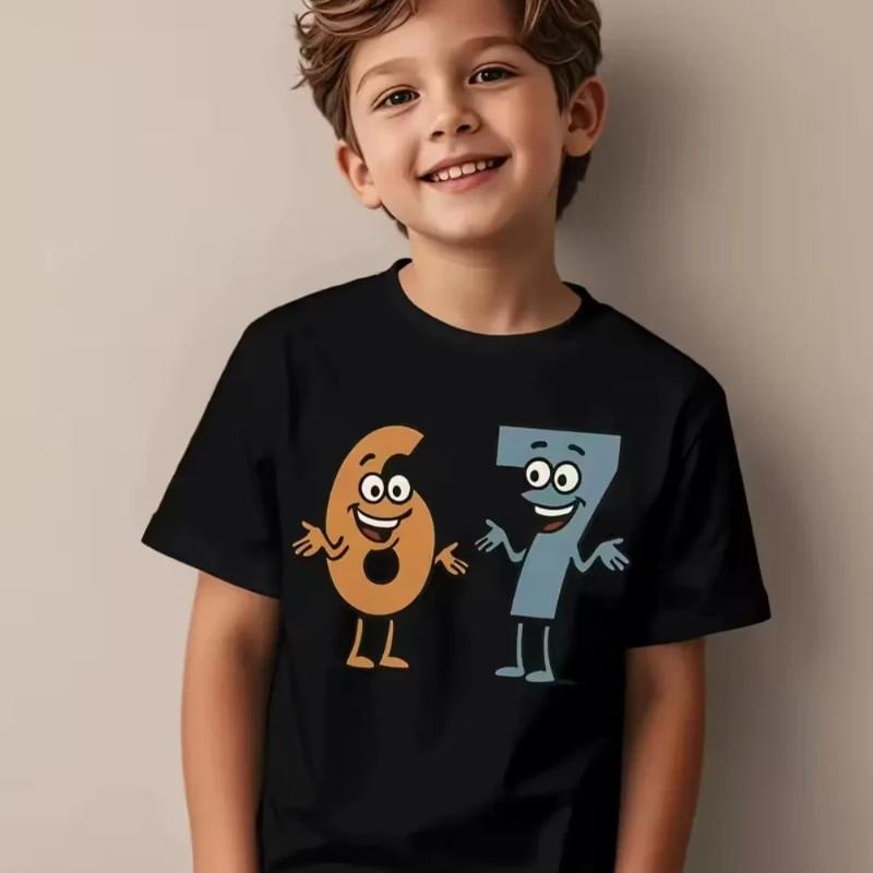 Kids Fun Digital Summer Short Sleeve T-Shirt Cotton Loose Comfortable Top Street Fashion Casual Trendy