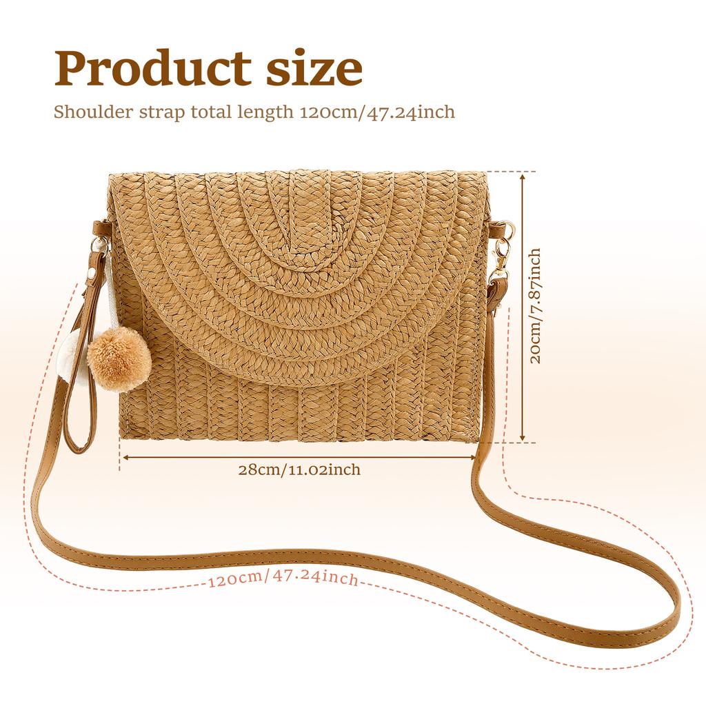 Woven Straw Shoulder Bag Handmade Beach Woven Storage Bag Multi Functional Fashionable Minimalist Women's Diagonal Envelope Bag