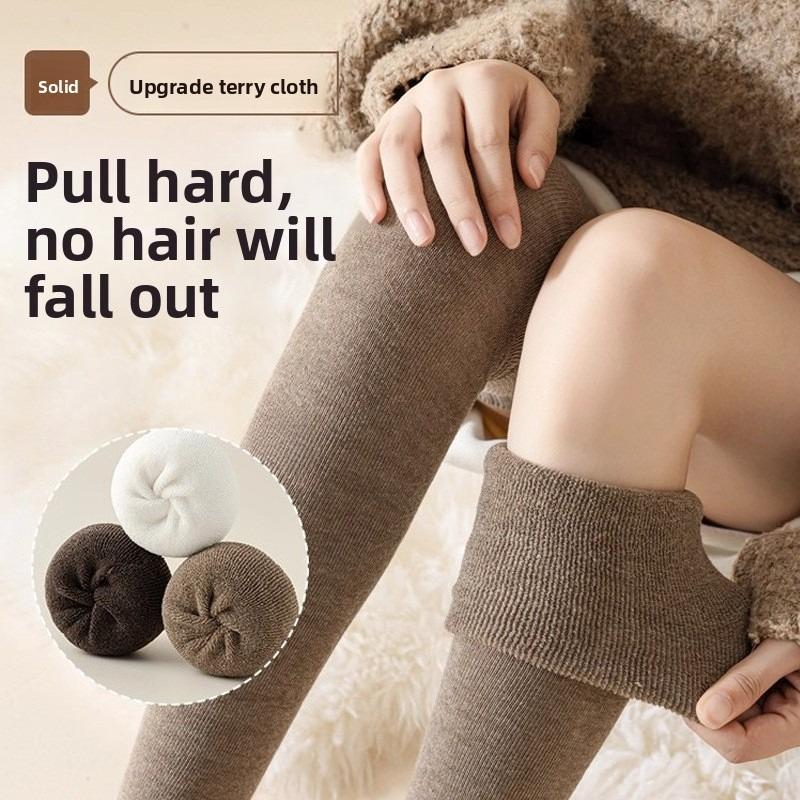 Female Autumn and Winter Plus Velvet and Thick Hair Ring High Play Not To Pull The Foot Over The Knee Socks