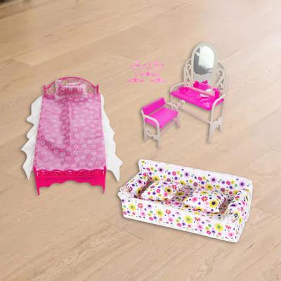 9 Pieces 1:6 Doll Furniture Accessories Dressing Table and Chair Pretend Coat Hangers Sofa Bed for