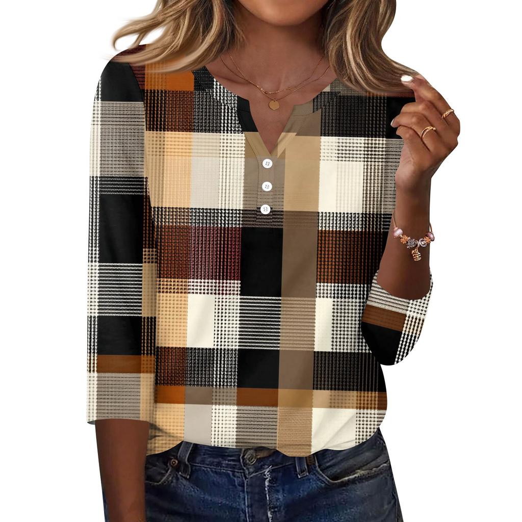 Women's T Shirt Print Button 3/4 Sleeve Daily Weekend Fashion Basic V- Neck Regular Top