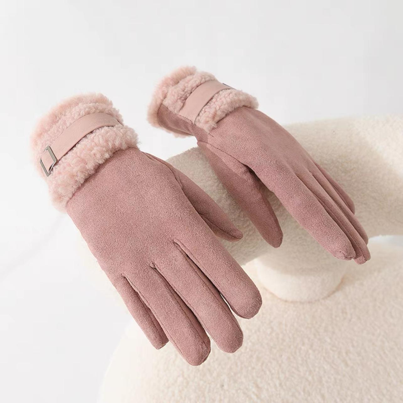 

Gloves for Women Winter Velvet Thickened Warm Gloves for Outdoor Riding, Driving, Skiing, Touch Screen, Lamb Plush Gloves розовый