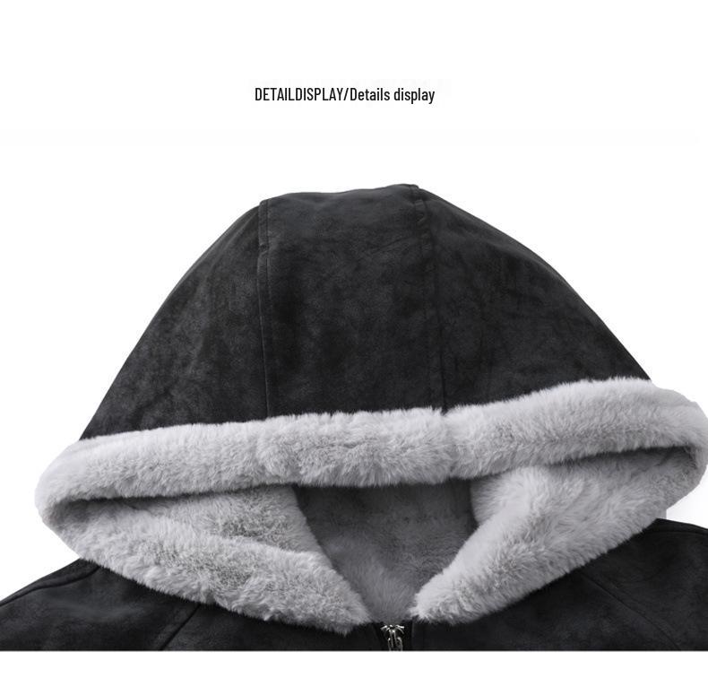 Zuoshan Diao Men's Hooded Winter Jacket - Loose Fit, Thickened, Velvet-Lined, Trendy American Style Cotton Coat.
