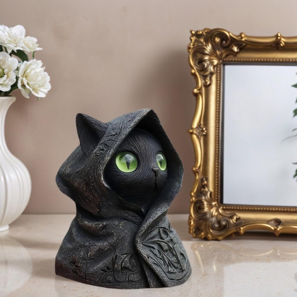 Halloween Style Decor Exquisite Cat Ornament Black Cat Figurine Set for Halloween Decor Handmade Resin Mini Cat for Lovers