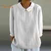 Women Shirt Doll Collar 3/4 Sleeve Pullover Tops Solid Color Loose Fit Thin Shirt Tops Casual Daily Wear