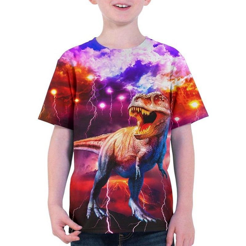 

Летний круглый вырез с 3D рисунком животных, модный повседневный топ с короткими рукавами для мальчиков 160