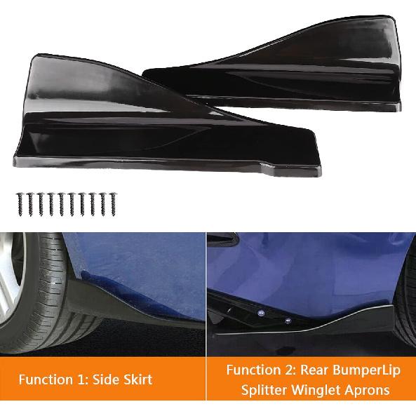 2pcs Rear Bumper Diffuser, Universal Side Skirts, Glossy Black Rear Bumper Diffuser Lip Side Skirts with Mounting Screws for Cars