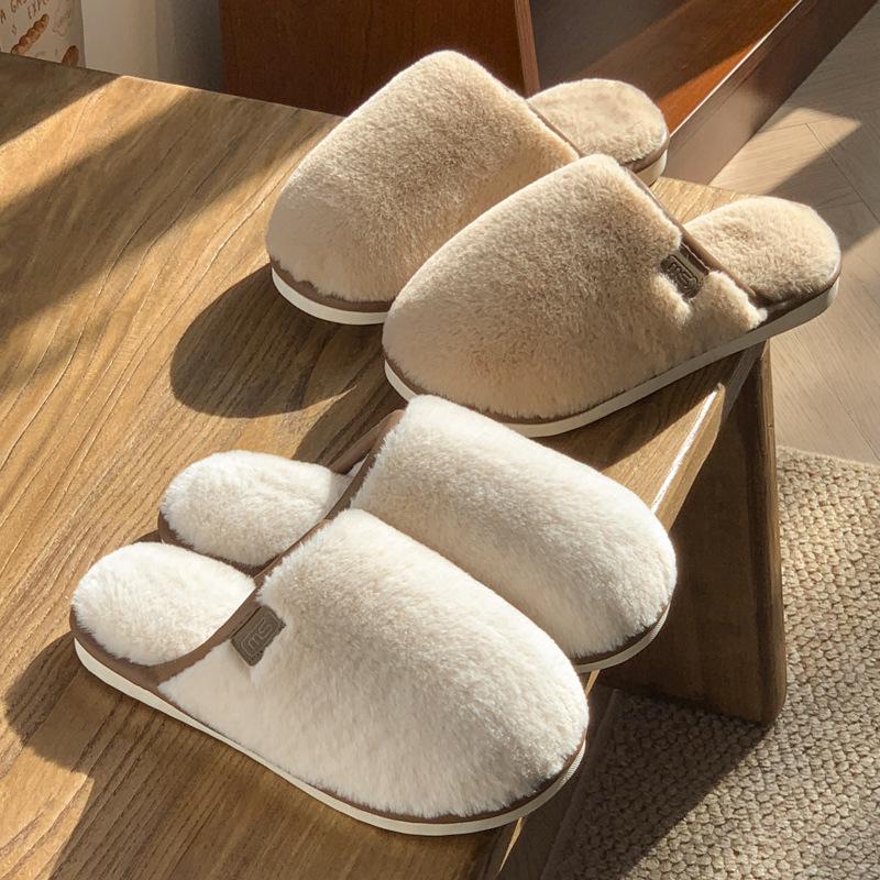 Women's Winter Plush Cross-Strap Indoor Slippers with Imitation Rabbit Fur