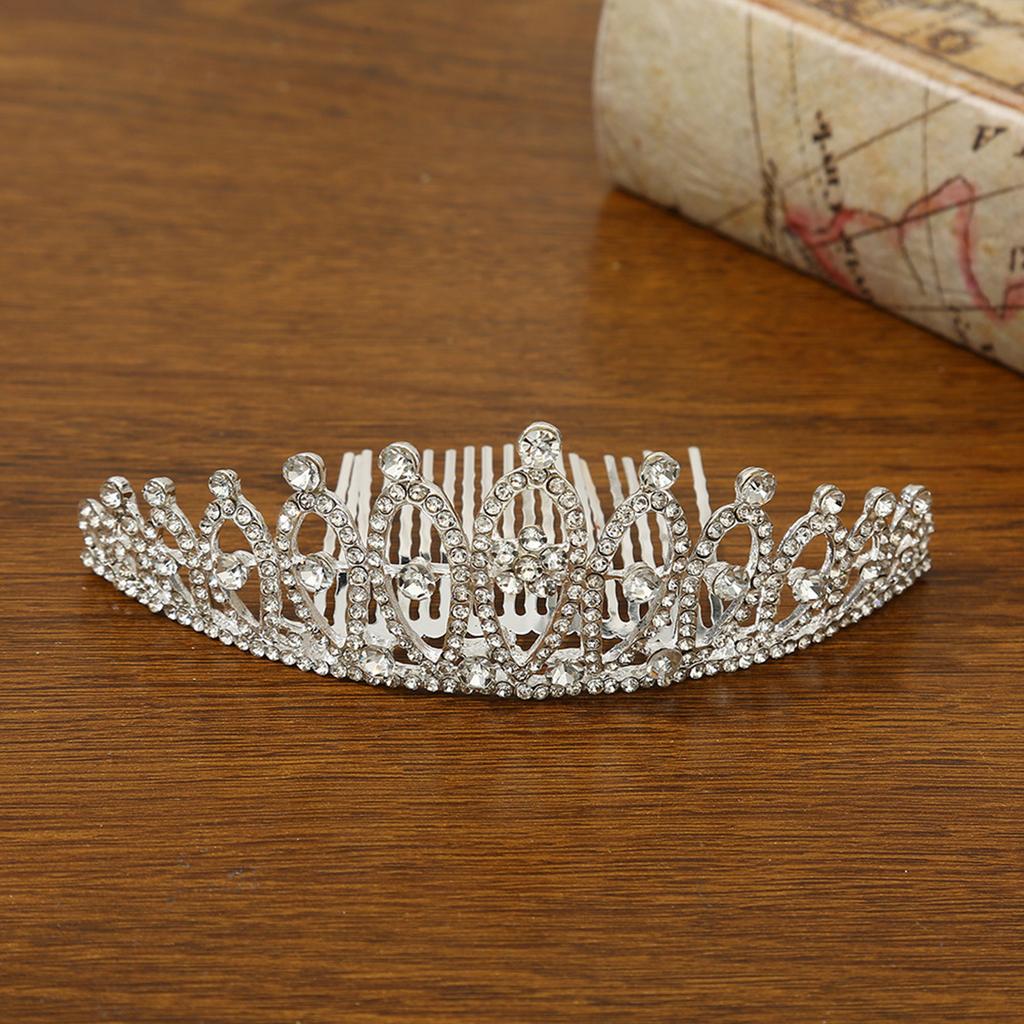 Bridal Hair Comb with Crown Decor Shiny Rhinestone Elegant Hair Comb Barrette for Woman Hair Decorative Use