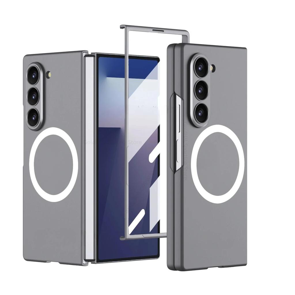 Luxury Magnetic Wireless Charging Rugged PC Case For Samsung Galaxy Z Fold 7 6 5 Full-pack Screen Front HD Film Shockproof Cover