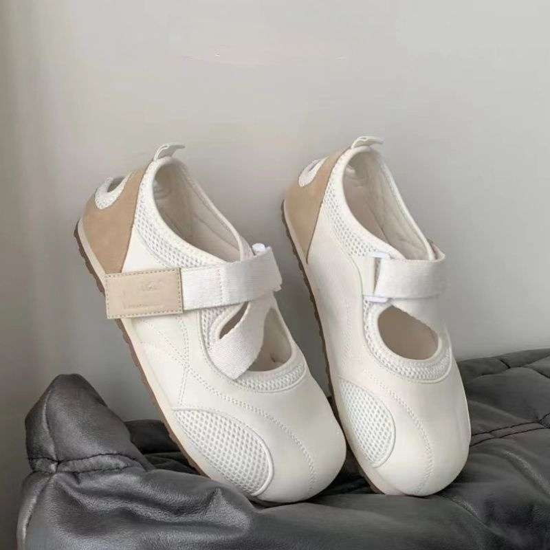 2025 summer new puff single shoes Velcro Mary Jane flat thin soft sole fashion versatile casual board shoes