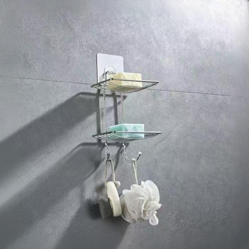1Pc Stainless Steel Soap Rack Punch Free Nail Free Bathroom Single Layer Drain Wall Hanging Sucker Soap Box Light Luxury Shelf