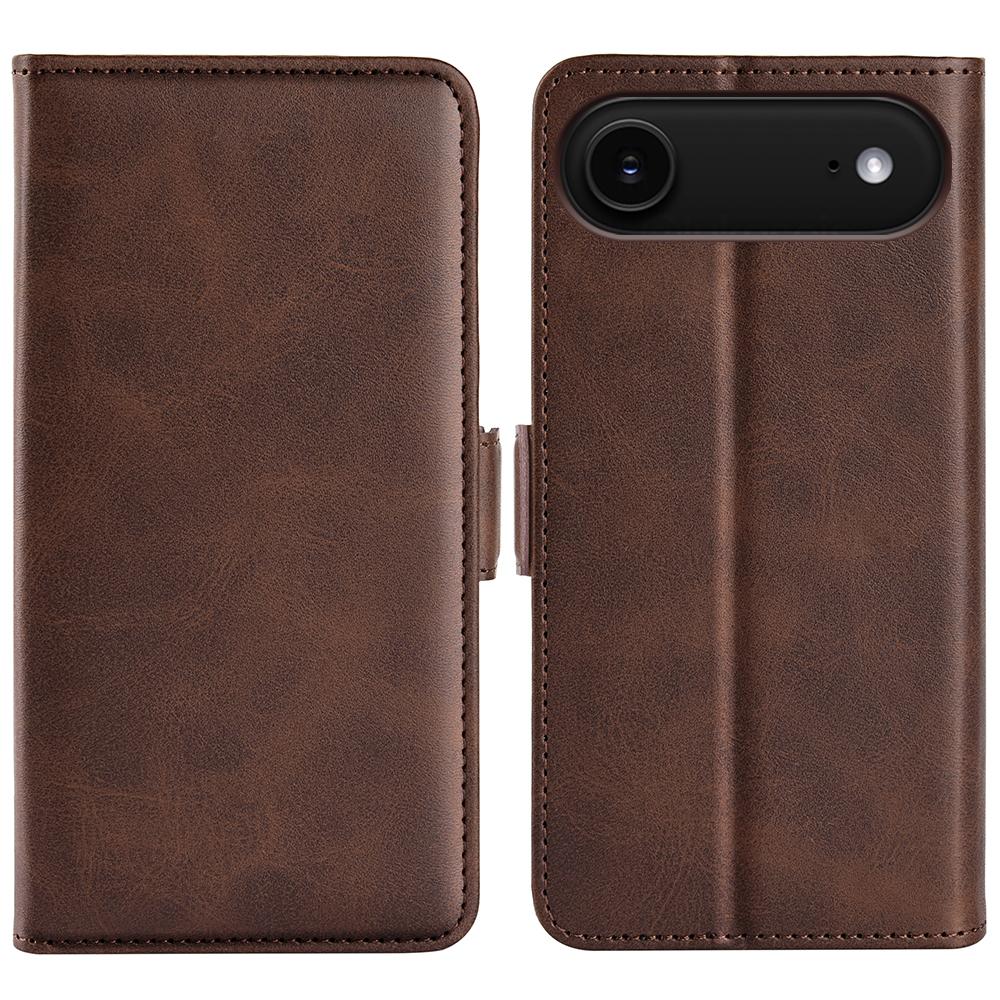 

For iPhone 17 Air Case Calf Texture Leather Wallet Phone Cover Brown