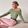 Spring Off-the-shoulder Solid Color Slim Fit One-shoulder Long Sleeve Knit Top for Women Sexy European & American Style