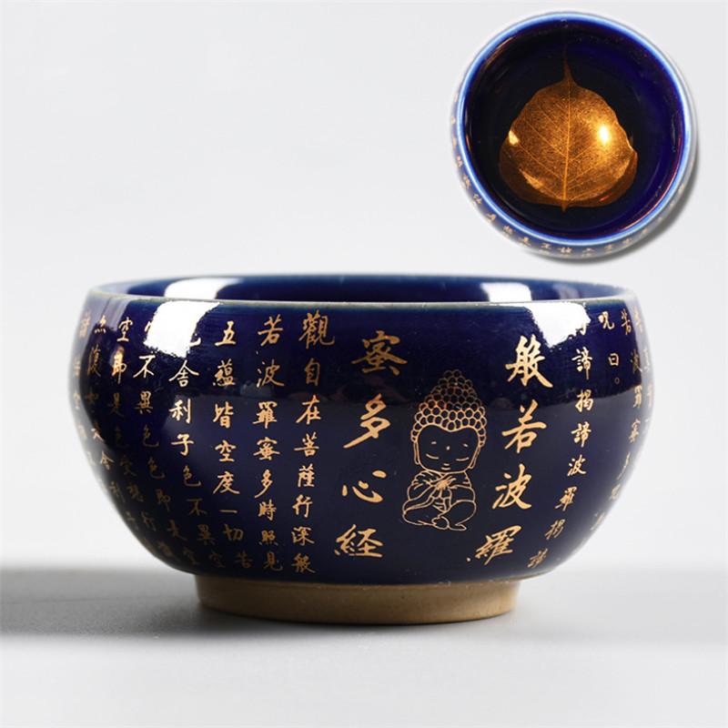 Ceramic Heart Sutra Teacup Porcelain Leaf Master Tea Cup Zen Buddha Office Water Mug Home Decor Drinkware