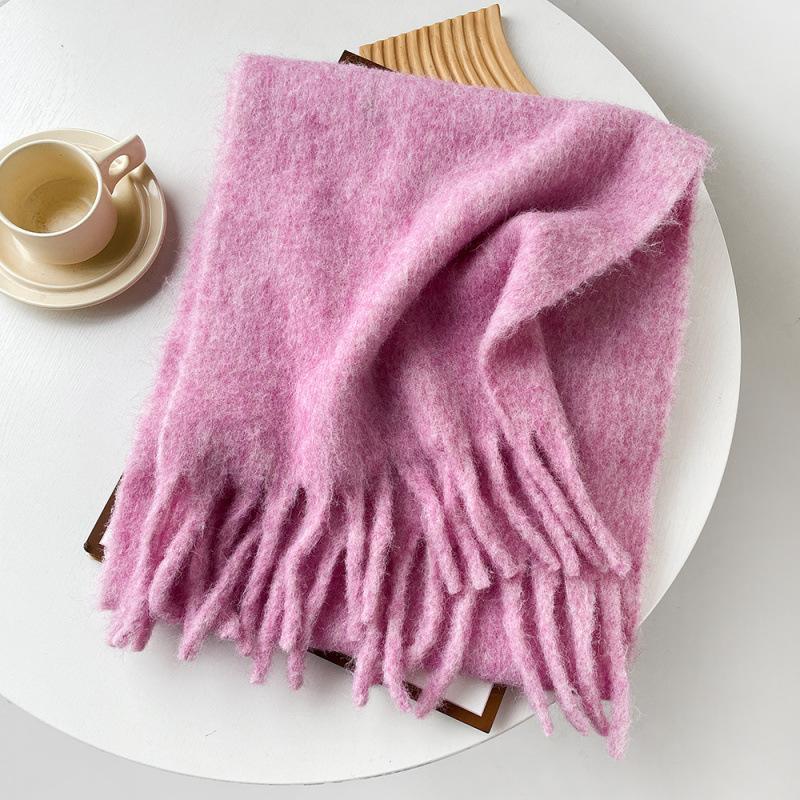 Korean Version Stylish Solid Scarf Women Men Autumn Winter Wool Blend Soft Pulled Mufller Female Male Versatile Pink Shawl Girl