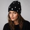 Solid Color Beanie Hat Rhinestone-embellished Skull Cap Fashionable Pullover Knit Cap  Autumn