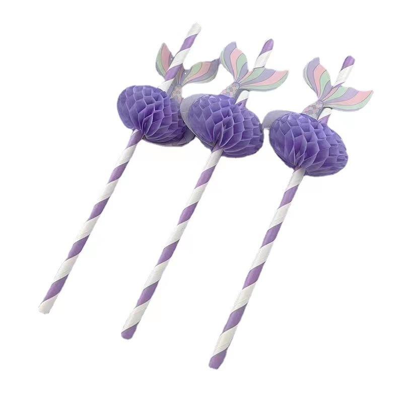 

20pcs Purple Mermaid Tail Honeycomb Disposable Straws Juice Cocktail Mermaid Birthday Party Decorations Drinkware Supplies