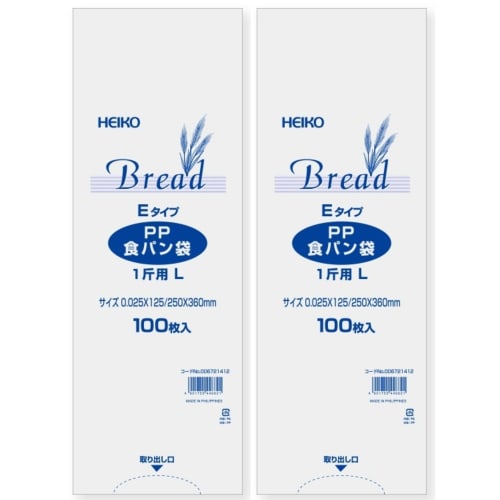 Set of 2 Shimojima Heiko Food Bags, PP Bread Bags, 1 Loaf Capacity, L E Type, 100 Bags x 2 Bundles, 006721412, Transparent, Thickness 0.025mm x Width
