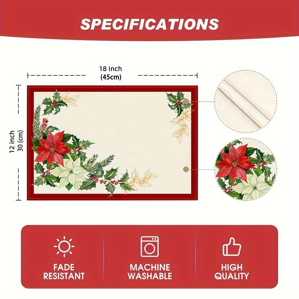 2~4 Placemats Set, Red Edge Pine Branches, White Flowers, Red Flowers, Christmas Placemats 12 X 18 Inch, Seasonal Countryside Holiday Vintage Thanksgi