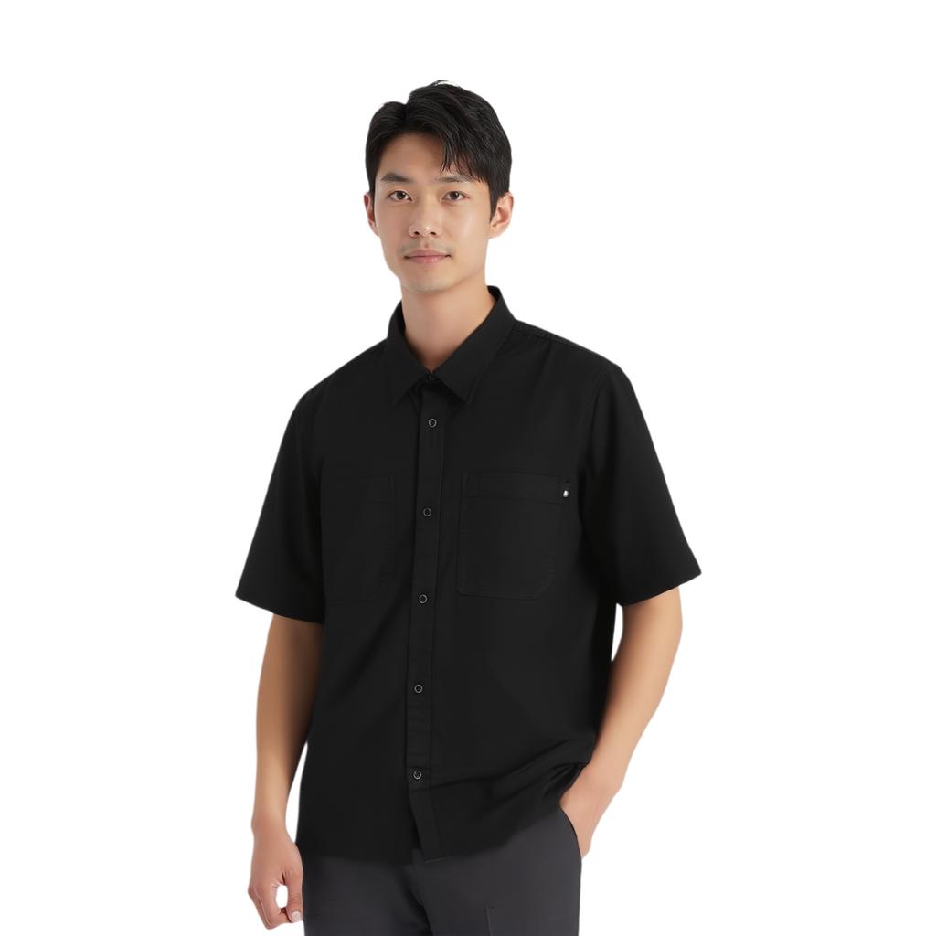 Timberland SS24 Outdoor Casual Breathable Comfortable Solid Color Pointed Collar Short Sleeve Shirt Men shirts Black A42GU-001