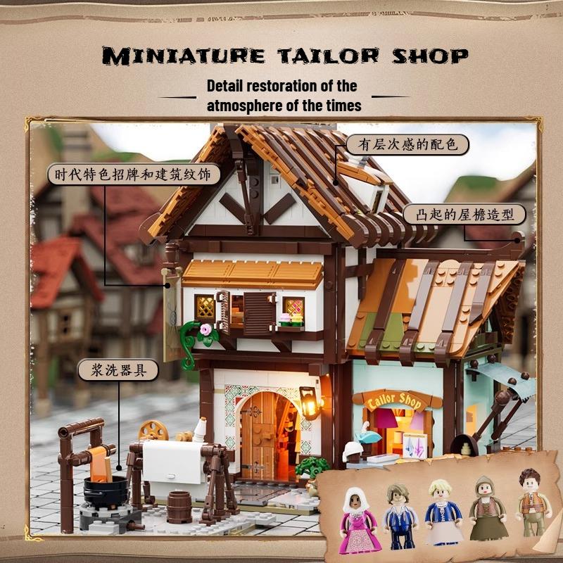 New Medieval Series Tailoring Shop Assembly Lighting Building Blocks Model Wooden House Decoration Toys Birthday Gift