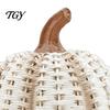 Seasonal Window Display Items Faux Rattan Woven Pumpkin Ornament, Resin Decorative Figurine, Rustic Holiday Theme Layout Supplies Farmhouse