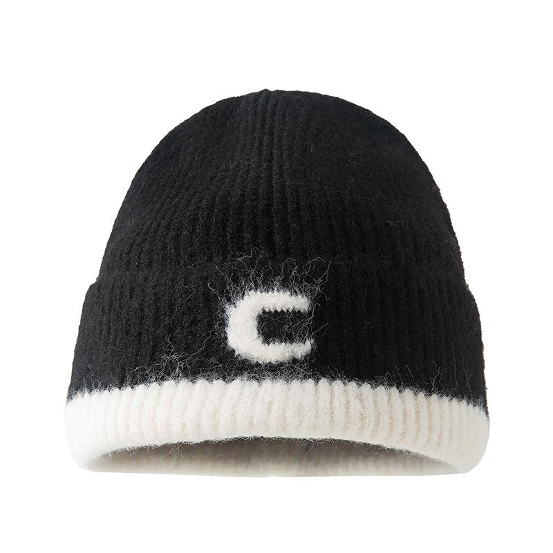 New color matching letter wool hat personalized men's and women's headgear hat autumn and winter warm face small trend wool knitted hat