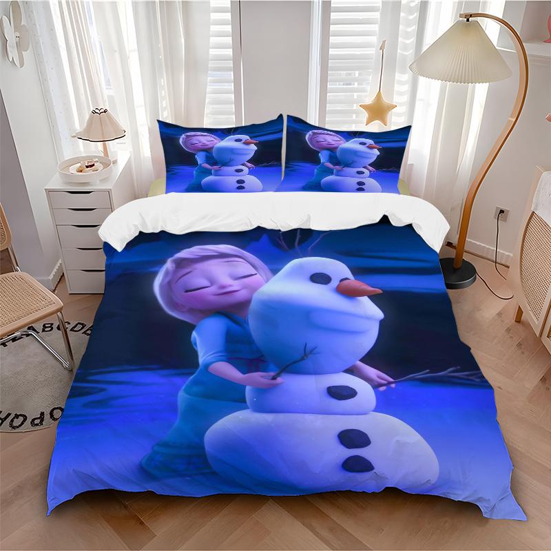 3pcs Elsa & Olaf Snowman Quilt Set - Soft and Comfortable Bedroom, Guest Room and Dorm Decor Bedding Set 1 Quilt Cover + 2 Pillowcases.S041
