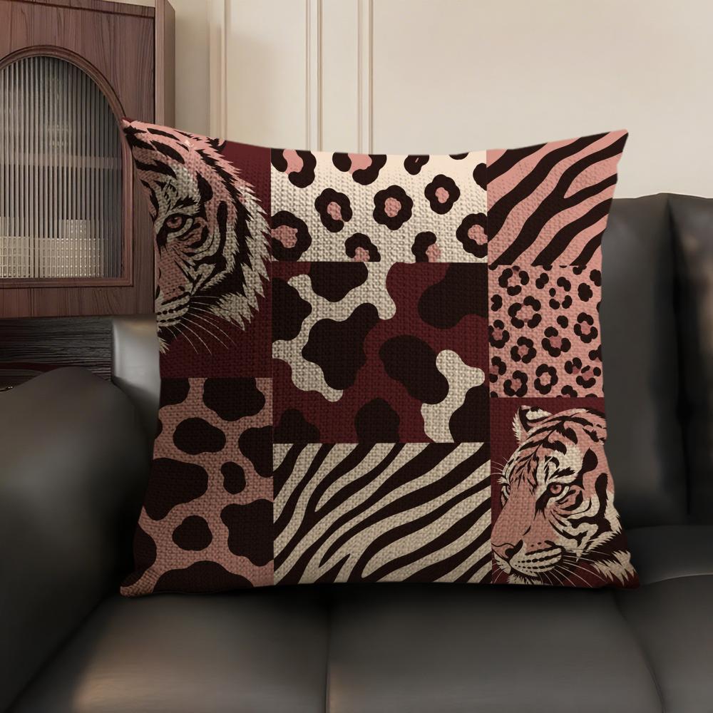 Leopard Tiger Giraffe Zebra Cushion Cover Linen Organic Fabric DoubleSided Printing Sofa Breathable Home Decor Gift Pillow Case
