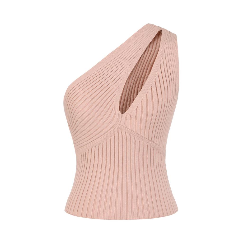 Elegant Women's Chic One-Shoulder Knit Vest – Slim-Fit, Hollow-Cut, Cropped, Waist-Cinched Design