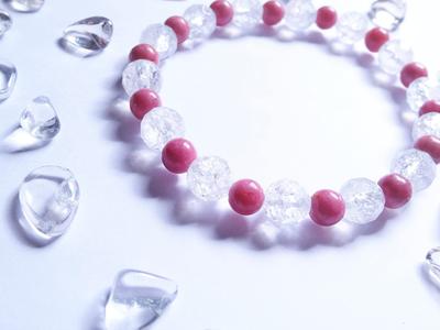 Leaf Stone Your Love with Your Loved Rhodonite Crack Quartz Bracelet for Power Natural Stone 8mm Round Cut 6mm 17cm Size for [Deepen One] Women,