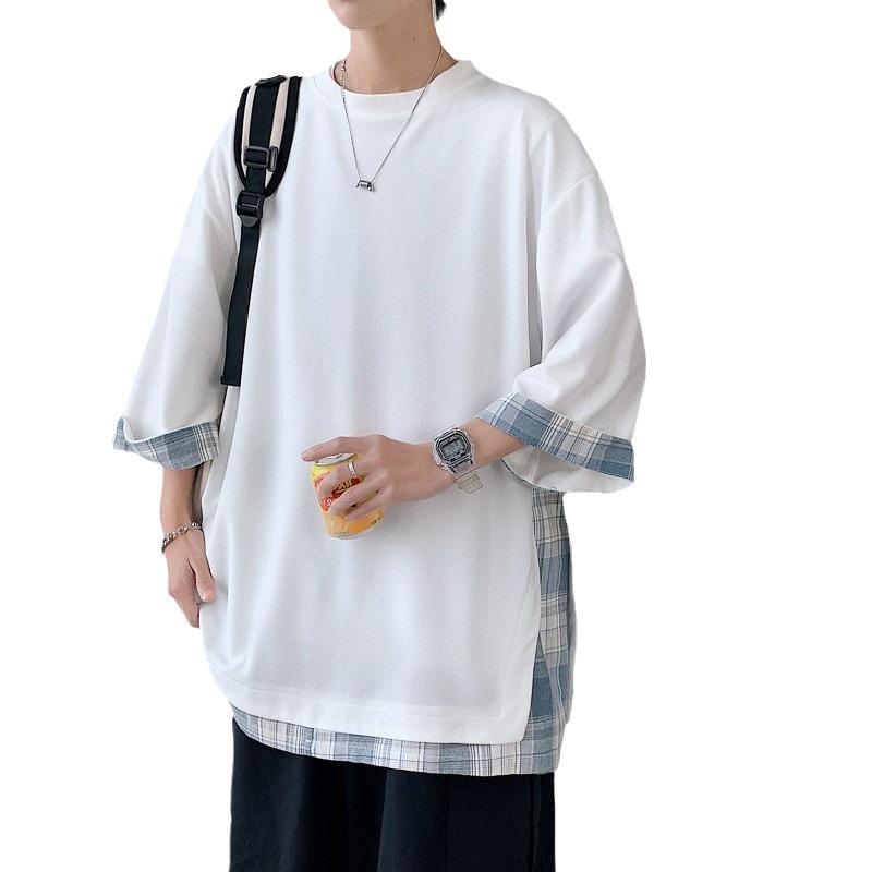 T-shirt estive da uomo larghe di media lunghezza taglie forti maniche a tre quarti streetwear top per esterni