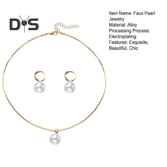 Faux Pearl Jewelry Set for Women White Faux Pearl Necklace Hoop Earrings Set for Bride Bridesmaid Wedding Accessory