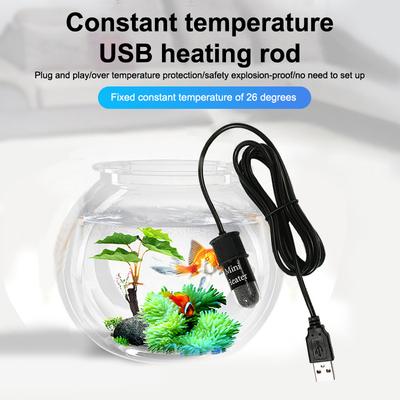 Mini Aquarium Heating Rod Fish Tank Aquarium Heater Submersible Thermostat Heater 18-34°C Adjustable Temperature USB Charging+