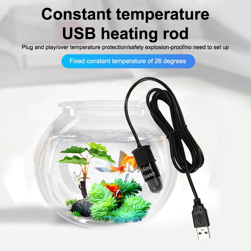 Mini Aquarium Heating Rod Fish Tank Aquarium Heater Submersible Thermostat Heater 18-34°C Adjustable Temperature USB Charging+