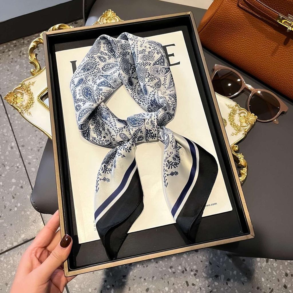 Silk Scarf Women'S Decoration High-End Small Square Scarf Versatile Trend Imitation Silk Scarf Tied Bag Streamer Thin Scarf