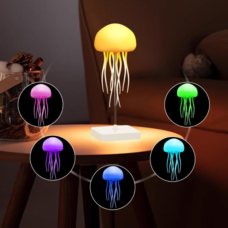 Jellyfish Cartoon Led Nihgt Light Voice Control Gradient Cute Rotating Jellyfish Hanging Bedside Lamp Rgb Table Lamps Room Decor