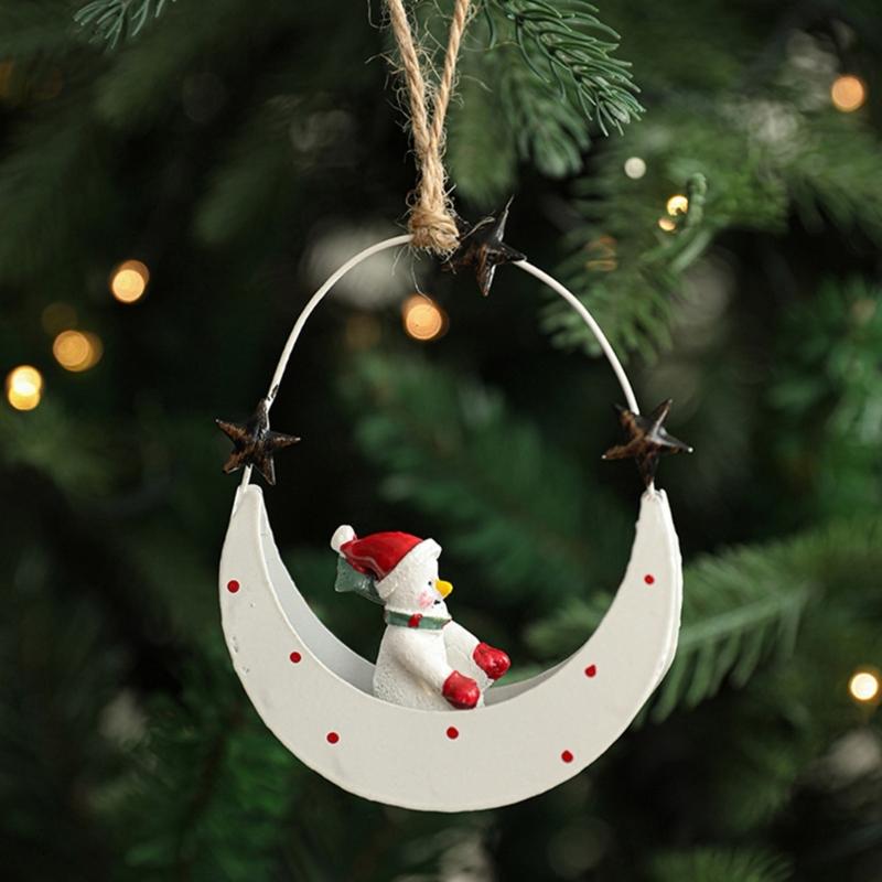 Artistic Iron Moon Boat Hanging Decors Eye Catching Iron Moon Boat Christmas Hanging Decoration for Festival Ambiances
