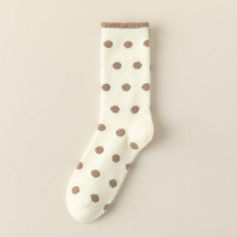 

Polka Dot Socks for Women s Autumn and Winter Mid-calf Socks, Fleece Thickened Warm Long Socks, Fleece Sleeping Floor Socks 1 pair молоко, білий колір