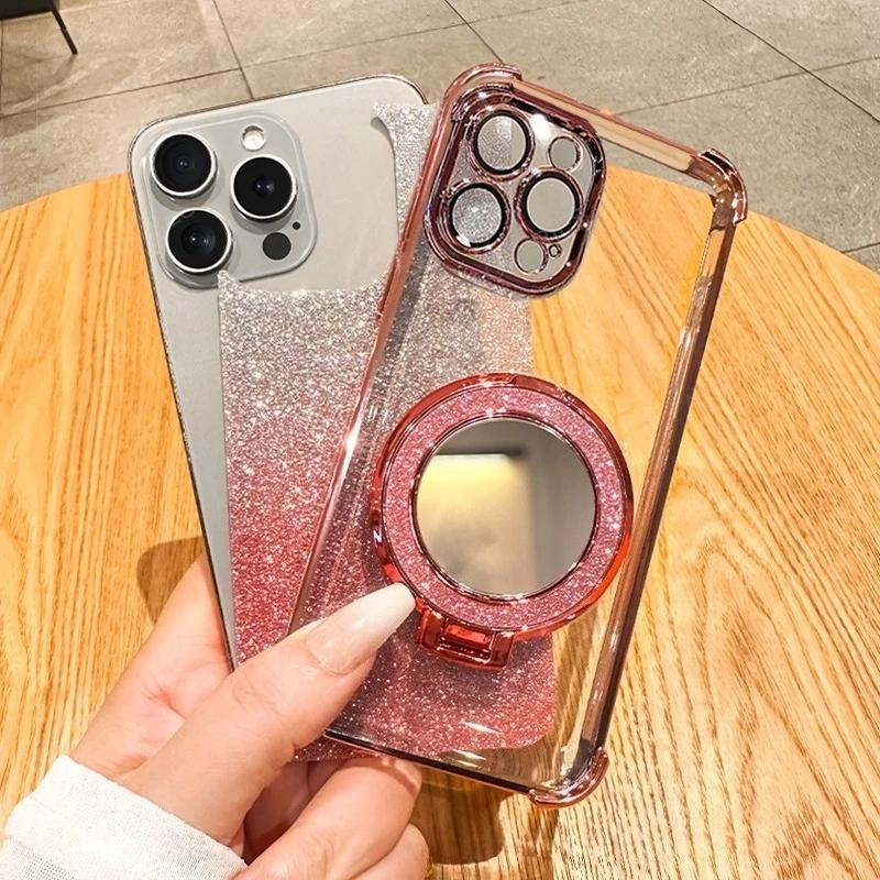 For Honor Magic 7 Lite 5G 6 Pro 5 4 3 X9c X9b X9a X7b Four Corner Anti-shock Plating Case 200 90 70 50 Makeup Mirror Stand Cover