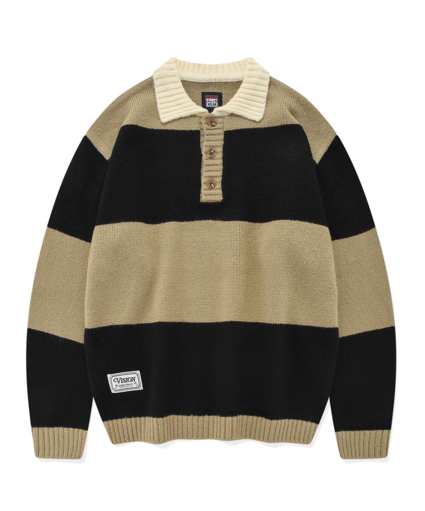 VISION STREETWEAR Vsw Washable Stripe Polo Knit Beige