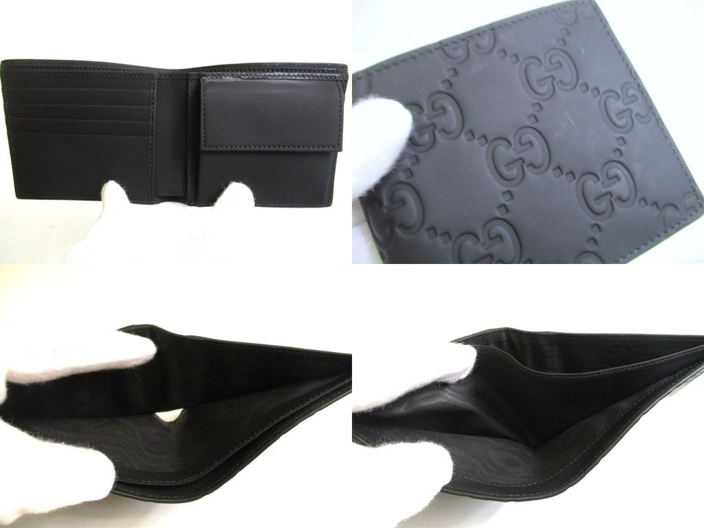 Authentisches GUCCI GG Schwarzer Gummi-Effekt Bifold Geldbörse Kompakte Geldbörse #a843 Aufgearbeitet