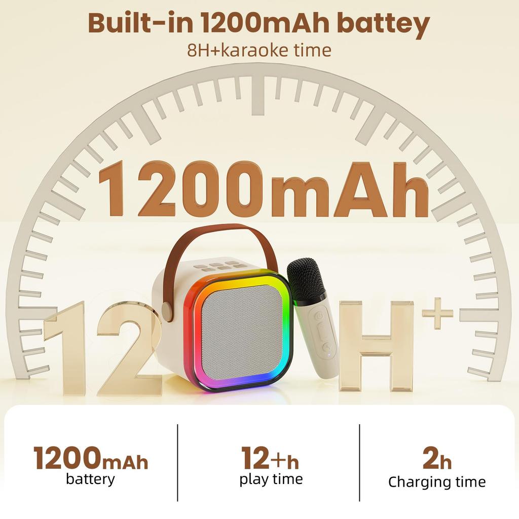 Karaoke Speaker for Kids Adults, Mini Bluetooth Karaoke Speaker with 2 Wireless Microphone and LED Light, Toys for Kids Girls Boys Birthday