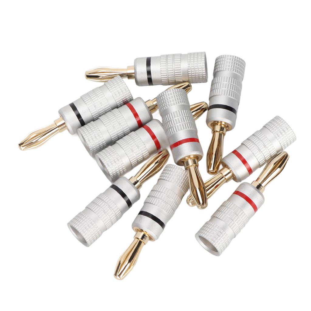 10Pcs Sound Banana Plug 24k Gold Dual Screw Lock Speaker Connector for Speaker Wires Home Theater